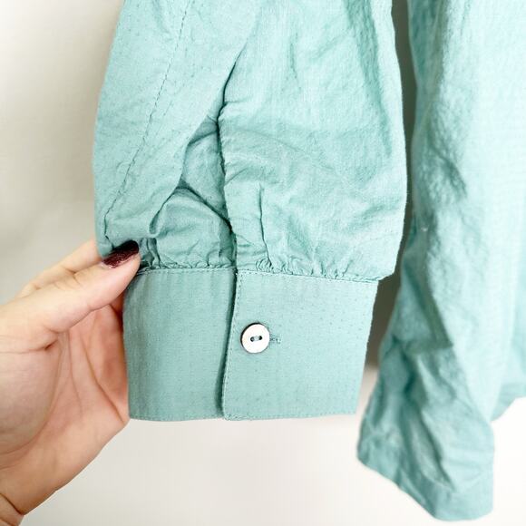 Grundun Sjoden Womens Blouse Tunic Flower Embroidered Button-Up V-Neck Green L - Picture 5 of 8